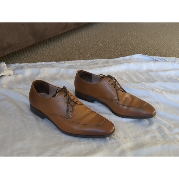 Salvatore Ferragamo Tristano Oxford Apron Toe Brown Sz 9.5 E Lace Up Dress Shoes